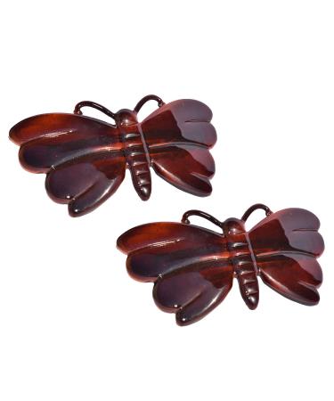 Parcelona French Cute Butterfly Tortoise Shell Brown Small 2 3/4  Celluloid Set of 2 Hair Clip Barrettes for Women and Girls