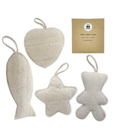 100% Natural Kids Loofah Exfoliating Sponge Bath Shower Luffa for Women & Men Remove Dead Skin Biodegradable Eco Friendly & Plastic Free (4 Pack-Cute)