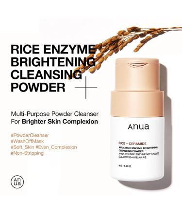 ANUA RICE ENZYME BRIGHTENING CLEANSING POWDER Rice Mask Ceramide Gentle Face Wash for Brightening Radiant Skin Facial Cleanser for Dry Skin Korean Skincare Fragrance Free 40g/1.41fl.oz. - Buy Online on GoSupps.com