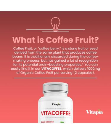 Vitapia Vitacoffee Caffeine Pills Coffee Fruit Vitamin C Vitamin D Zinc Gluconate Energy Memory Focus Skin Support 60 Capsules - Buy Online on GoSupps.com