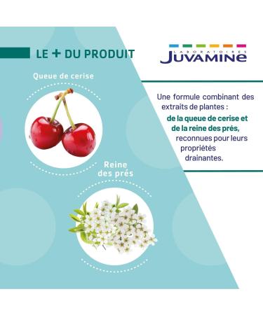 JUVAMINE - Active Drainer - Cherry Tail and Meadowsweet - Promotes Kidney Elimination of Water - 50 capsules of plant origin - Buy Online on GoSupps.com