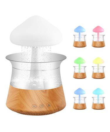 Rain Cloud Humidifier 3 in 1 Raincloud Humidifier/Essential Oil Diffuser/7 Colors Night Light Bedside Cute Raining Drop Sounds for Sleeping Aromatherapy Essential Oil Diffuser for Bedroom (Wood)