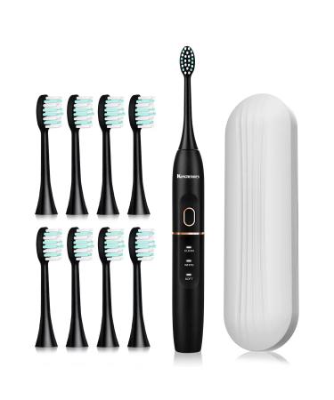 Kingheroes Sonic Electric Toothbrush with 8 Brush Heads & Travel Case,4 Modes, One Charge for 60 Days, 42000 VPM Motor,Black Electric Toothbrush Set