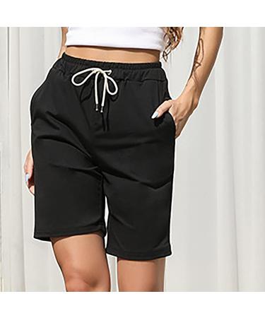 Women's Knee-Length Bermuda Shorts - Casual Summer Capris with Drawstring Waist in Black - Buy Online on GoSupps.com