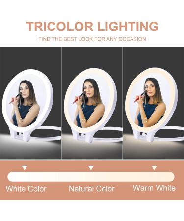 Foldable Double Sided Tabletop Mirror - Rechargeable Lighted Magnifying 10X and 1X Mirror with 3 Colors Light - Adjustable Foldable Handle for Makeup/Travel - 07x08inches - Buy Online on GoSupps.com