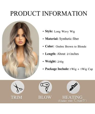 Esmee Long Wavy Ombre Brown to Blonde Synthetic Wig - 24 Inches | Heat Resistant for Daily Party & Cosplay - Buy Online on GoSupps.com