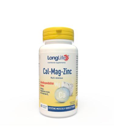 LongLife Cal-Mag-Zinc | Calcium Magnesium & Zinc with Vitamin D | High Bioavailability | Helps Nervous System & Bone Health | 60 Tablets | Vegetarian & Gluten Free