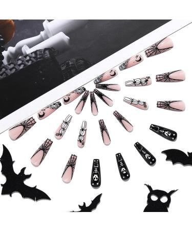 OnSaya Coffin False Nails Halloween Decorations Black Spider Press on Nails Ghost Stick on Nails Ballerina Acrylic Long Fake Nails 24Pcs for Women and Girls 1 count (Pack of 1) - Buy Online on GoSupps.com
