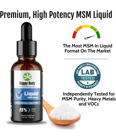Happy Body Liquid MSM Drops - Highest MSM Content for Oral & Topical Use - 4 fl. oz Bottle - Buy Online on GoSupps.com