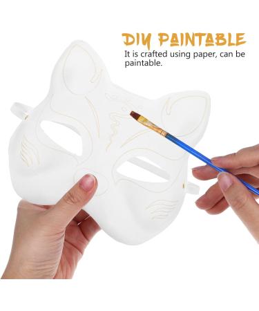 HOLIDYOYO Cat Mask - Unpainted White Therian Masks for DIY Halloween | Half Face Fox Masks | International Shipping Available - Buy Online on GoSupps.com