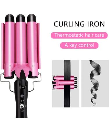 Hair Curler 3 Barrels Hair Waver Curling Iron Big Wave Hair Crimper Wand for Long Hair Electric Hair Crimpers Tongs with Two Speed Temp Control 25MM Pink Pink One Size - Buy Online on GoSupps.com