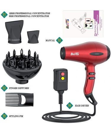 1875W Professional Hair Dryer Tourmaline Lightweight Low Noise Blow Dryer 2 Speed and 3 Heat Settings AC Motor Fast Drying Hairdryer with Diffuser & Comb & Concentrator Gift for Mom - Buy Online on GoSupps.com