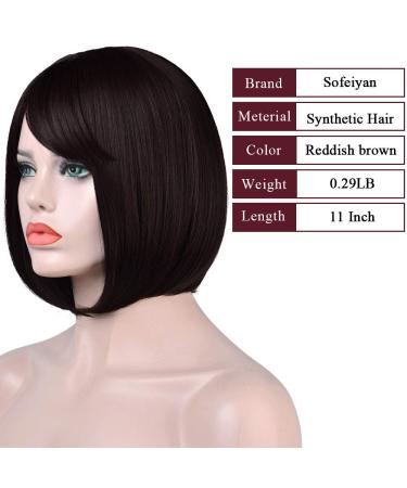 Buy Sofeiyan 11-Inch Short Straight Bob Wig with Pony Synthetic Daily & Party Hair Wig for Black Women in Dark Brown Dark Auburn & Dark Chestnut Brown - Buy Online on GoSupps.com