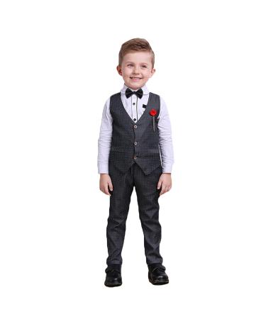 Nwada Boys Suits 4pcs Gentleman Suits Boys Clothes Set Kids Blazer & Pants Outfit Boys Wedding Suits Waistcoat + Shirt + Bowtie + Pants Child Tuxedos Outfits Grey 5-6 Years