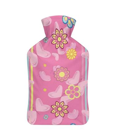 Pink Butterfly Hot Water Bottle With Cover Plush Bed Bottle Hand Warmer For Adults And Children 26.5X15.3cm