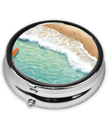 Romantic Beach Pattern Round Pill Box | 3 Compartment Travel Medicine Organizer | Mini Decorative Pocket Purse for Vitamins & Tablets - Buy Online on GoSupps.com