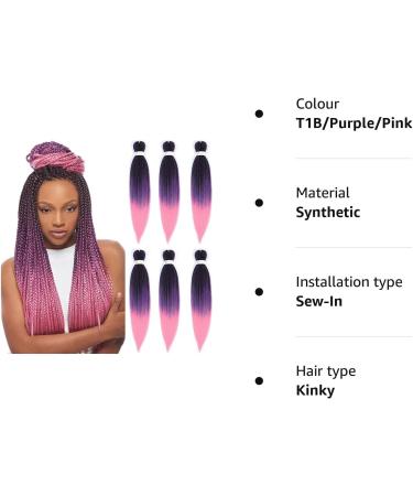 Pre-stretched Braiding Hair 26" Easy Braid 6 Packs Professional Kanekalon Synthetic Fiber Crochet EZ Braids Yaki Texture Braiding Hair Extensions (1B/Purple/Pink) 26 Inch (Pack of 6) T1B/Purple/Pink - Buy Online on GoSupps.com