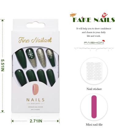 Vatocu Christmas False Snowflake Glitter Press on Nails - 24pcs | Long Ballerina Acrylic Stick-on Nails for Women and Girls - Buy Online on GoSupps.com