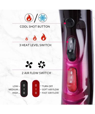 Mannice 3500W Professional Salon Hair Dryer - Ionic Blow Dryer with AC Motor 3 Heat Settings Cool Shot Tourmaline Ceramic Concentrator & Diffuser - 110V Purple - Buy Online on GoSupps.com