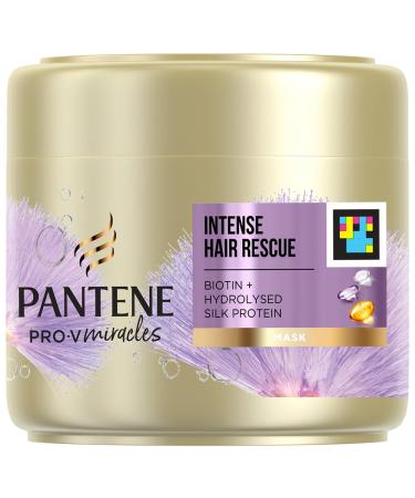 Pantene Pantene Biotin Hair Mask for Damaged Hair Intense Rescue | Helps repair intensely dry and damaged hair | Leaves hair feeling silky smooth | Hydrolyzed Silk Protein | Pro-V Miracles | 300 ml