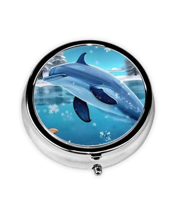 Winter The Dolphinround Pill Box 3 Compartments Round Pill Box Organizer for Purse Or Pocket Portable Travel Pill Box