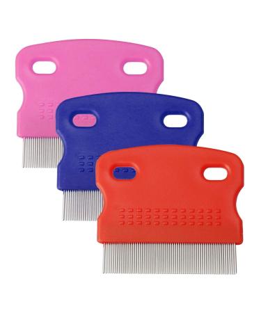 Pack of 3 flea combs for animals dog comb stainless steel stain remover comb dog comb with handle grooming comb for dogs and cats