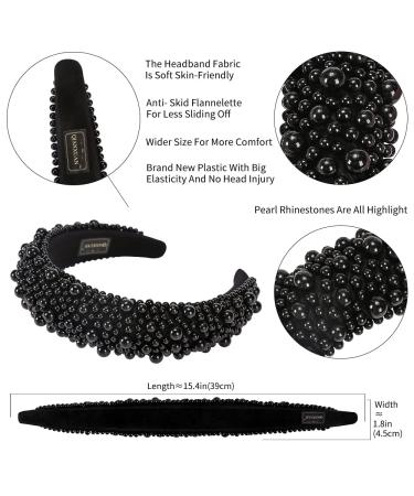 QIANXUAN Fashion Pearl Headband for Women - Elegant Black Padded Headband with Rhinestones and Beading | Wide Hairband Accessory for Girls - Buy Online on GoSupps.com
