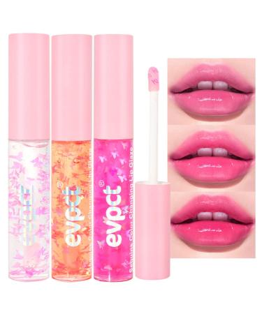 evpct 3Pcs Clear Color Changing PH Tinted Lip Gloss Sets for Women Girls 10-12 Pink Mood Lip Oil Gloss Balm Tint Stain Glaze Pack Hydrating 0.34 fl.oz *3 1.02 Fl Oz (Pack of 1) 3Pcs-Set04