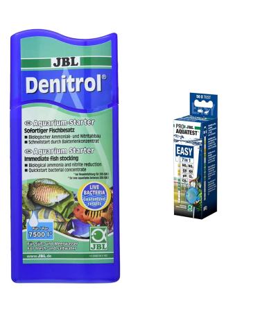 JBL Denitrol 2306200 aquarium starter bacterial starter for sweet and seawater aquariums new equipment water change 250 ml & aquarium water test strips 50 test strips Proaquatest Easy 7in1 250 ml (1 Pack) Bundle with aquarium water test strips