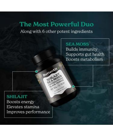 Better Alt Shilajit Sea Moss Capsules Pack of 2 with Ashwagandha & Black Pepper Extract with 85+ Essential Minerals & Antioxidants| Boosts Energy & Metabolism - 120 Servings 240 Capsules Shilajit Seamoss Capsules - Pack of 2 - Buy Online on GoSupps.com