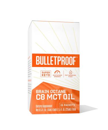 Brain Octane Premium C8 MCT Oil Single Serve Packets from Non-GMO Coconuts, Flavorless, 14g MCTs, Bulletproof Keto Supplement, Sustained Energy, Appetite Control, Physical Energy, Non-GMO, Vegan