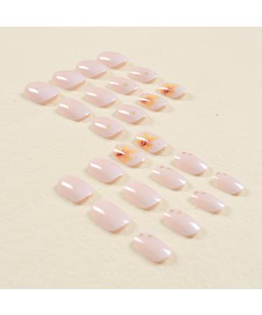 Thanksgiving Press on Nails | Pink Short Fake Nails with Gold Foil & Maple Leaves | Autumn Acrylic Nail Art for Women & Girls - Buy Online on GoSupps.com