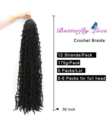 36 Inch Butterfly Locs Crochet Hair 5 Packs 1B - Distressed Faux Locs for Black Women - Pre-looped Boho Locs for Natural Messy Look - Buy Online on GoSupps.com