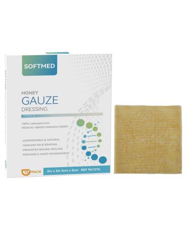 Manuka Honey Gauze Wound Dressing Sterile 2 x 2 10 Pack Non-Stick Manuka Honey Wound Care Bandage for Cuts Surgical Wounds and Diabetic Foot Ulcer