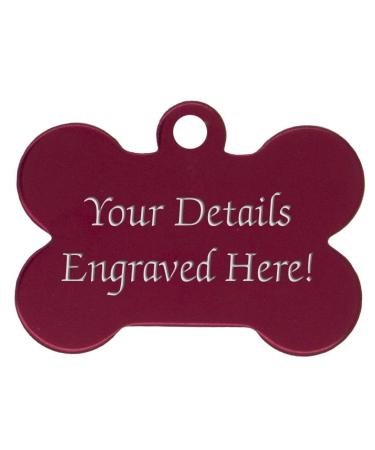 Wadoy Bone Shaped Pet Tags - 38mm Wide - 9 Colours To Choose From Free Engraving (Red)