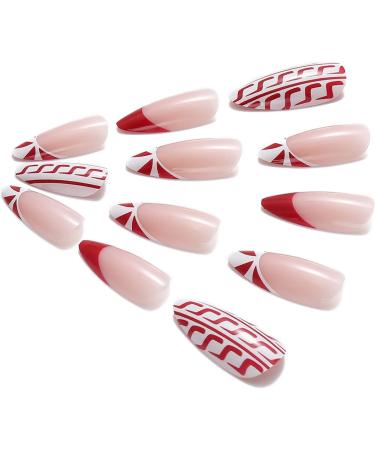 Vatocu Christmas False Nails - Short Red Press on Nails with Snowflakes, Elk, and Snowman Designs - 24pcs for Women and Girls - Buy Online on GoSupps.com