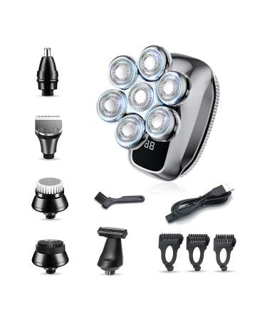 Head Shavers for Bald Men: - Electric Head Shavers for Men - Wet&Dry IPX7 Waterproof Cordless Electric Razor for Men 6-in-1 Rotary Shaver Grooming Kit with Nose Beard Trimmer Hair Clipper