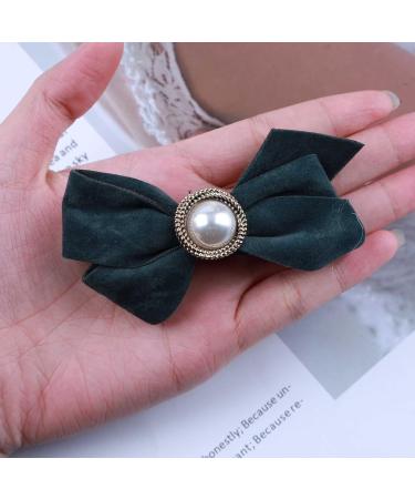 Inilbran Vintage Satin Bow Hair Barrettes Green Velvet Satin Bow Hair Clips Winter Ribbon Bow Headclip Barrette French Pearl Bowknot Hairclip Decorative Hair Accessories for Women(Green) - Buy Online on GoSupps.com