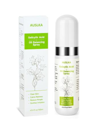 AUSLKA Salicylic Acid Spray Helps Reduce Redness and Breakouts Multi-Purpose Topical Facial Skin Repair Mist with 2% Salicylic Acid Travel Size Salicylic Acid Spray for Face & Body (3.4 Fl Oz)