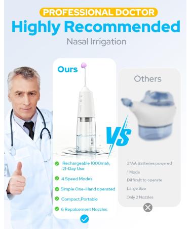 Nasal Irrigation System with 40 Saline Packets 15s Quick Relief Nettie Pot Sinus Rinse with 4 Speeds 1000mah USB-C Charging 6 Nozzles for Kid Adult IPX7 Waterproof Congestion Pressure Relief - Buy Online on GoSupps.com