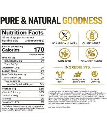 PUMPFIT305 ALL-in-ONE Grass Fed Beef Protein Isolate-41g Protein + 5g Collagen + 5g Creatine Monohydrate + 4g BCAAs Probiotics NO Bloat Muscle Recovery Post Workout Recovery - Vanilla 15 Servings - Buy Online on GoSupps.com