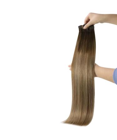 Youngsee Clip-In Real Hair Extensions - 35cm Balayage Dark Brown with Blonde Highlights - 120g #4/10/16 - Premium Quality Hair Recovery - Buy Online on GoSupps.com