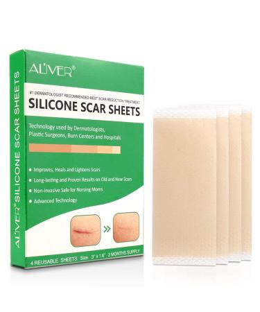 Professional Silicone Scar Sheets Removal Treatment Stretch Mark Surgery Injury Burns Acne Keloid C-Section And More Scar Patches Old & New Scars Reusable Scar Patches 3 1.6x4 (60 Day Supply)