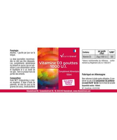 Vitamine D3 Huile 1000 I.E. - 100ml - dosage lev - Cholecalciferol | Vitamintrend  - Buy Online on GoSupps.com