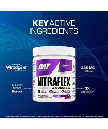 GAT Sport Nitraflex Advanced Pre-Workout Powder - Grape Flavor | Boost Energy, Strength & Performance | Creatine-Free | 30 Servings - Buy Online on GoSupps.com