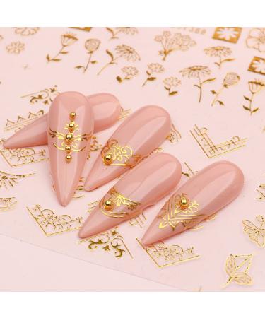 3D Metallic Gold Nail Stickers for Acrylic Nails - Self Adhesive Decals with Flowers, Leaves, and Lines - 12 Styles - Nail Art Supplies for Women, Girls, Kids - Buy Online on GoSupps.com