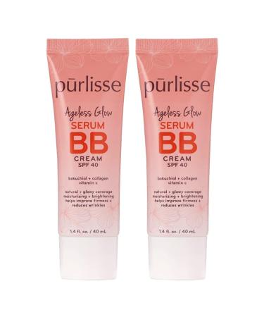 p rlisse Ageless Glow Serum BB Cream SPF 40 | Full & Flawless Coverage Hydrates with Collagen - Medium Warm (2 Pack)