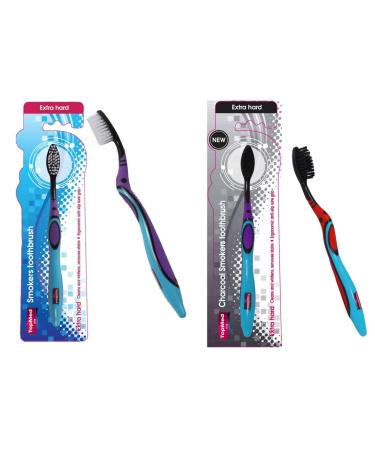 Top Med ETS Smokers Toothbrush Extra Hard + Charcoal Toothbrush Extra Hard (Color May Vary) 2 Count