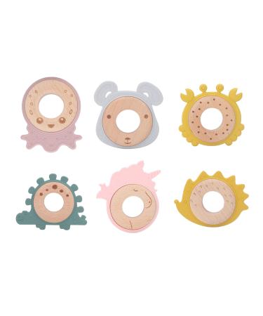RvSky Baby Chewing Ring Wooden Ring Silicone Teething Ring Animal Shape Baby Chewing Ring Teething Ring for Newborns(Dog)