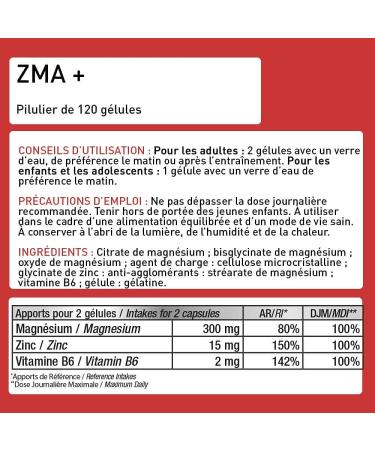 ZMA + Highly Dosed Supplement with Zinc Magnesium and Vitamin B6 Energy Metabolism Protein Synthesis Testosterone Levels Program 60J French Laboratory Eric Favre - Buy Online on GoSupps.com